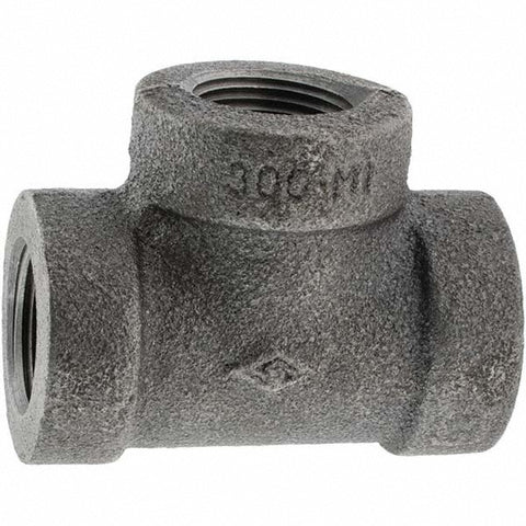 Black Pipe Fittings: Tee, 3/4", Threaded, Malleable Iron