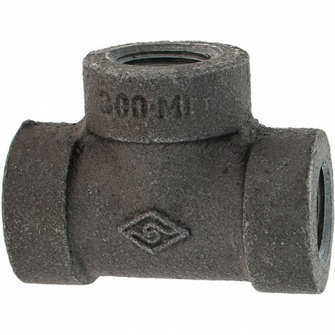 Black Pipe Fittings: Tee, 3/8", Threaded, Malleable Iron