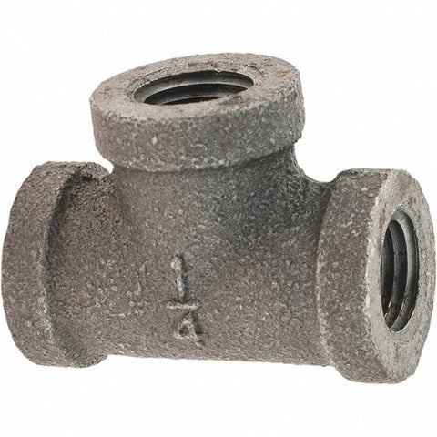 Black Pipe Fittings: Tee, 1/4", Threaded, Malleable Iron