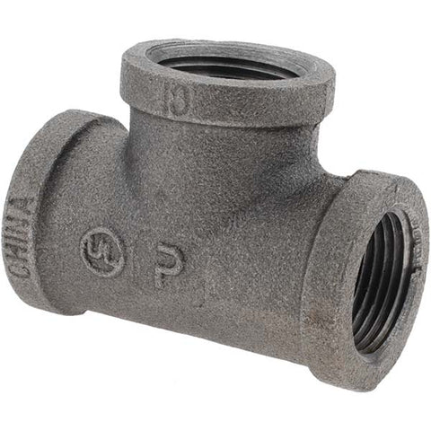 Black Pipe Fittings: Tee, 3/4", Threaded, Malleable Iron