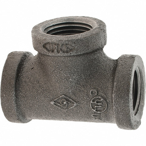 Black Pipe Fittings: Tee, 1/2", Threaded, Malleable Iron