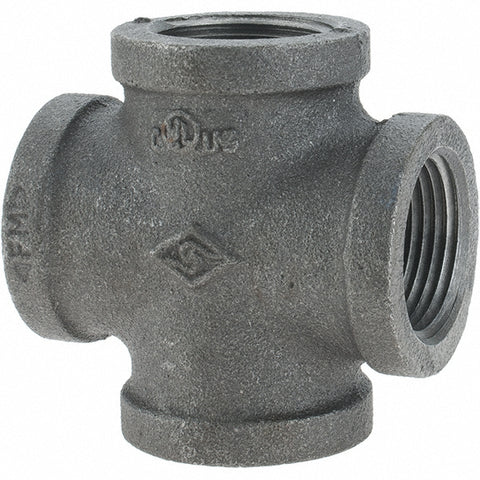 Black Pipe Fittings: Cross, 1", Threaded, Malleable Iron