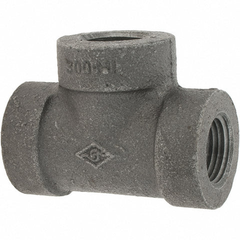 Black Pipe Fittings: Tee, 1/2", Threaded, Malleable Iron