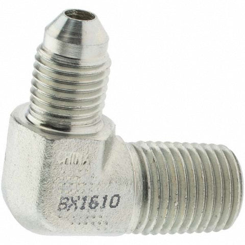 Steel Flared Tube 90 Deg Elbow: 1/4" OD, 7/16-20 x 1/4-18 Thread, 37 deg Flared Angle