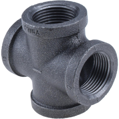 Black Pipe Fittings: Cross, 1", Threaded, Malleable Iron