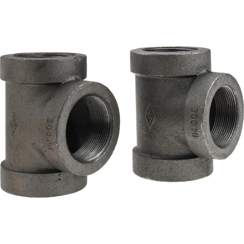 Black Pipe Fittings: Tee, 2", Threaded, Malleable Iron