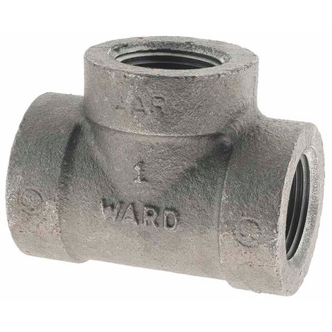 Black Pipe Fittings: Tee, 1", Threaded, Malleable Iron