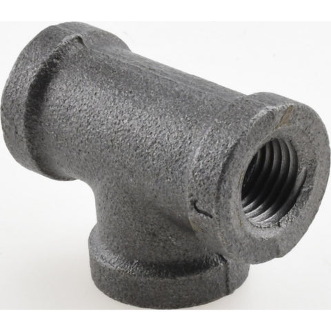 Black Pipe Fittings: Tee, 1/4", Threaded, Malleable Iron
