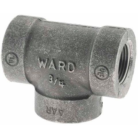 Black Pipe Fittings: Tee, 3/4", Threaded, Malleable Iron