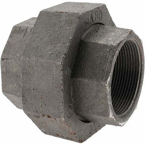 Black Pipe Fittings: Union, 2", Threaded, Malleable Iron