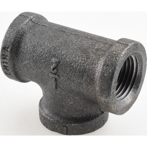 Black Pipe Fittings: Tee, 1/2", Threaded, Malleable Iron