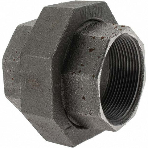 Black Pipe Fittings: Union, 2", Threaded, Malleable Iron