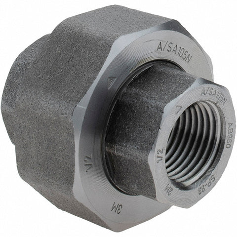 Black Pipe Fittings: Union, 1/2", NPT, Forged Carbon Steel