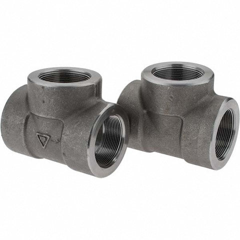Black Pipe Fittings: Tee, 2", NPT, Forged Carbon Steel