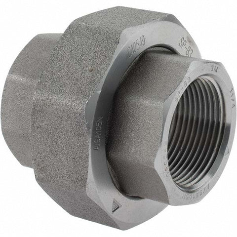 Black Pipe Fittings: Union, 1-1/4", NPT, Forged Carbon Steel