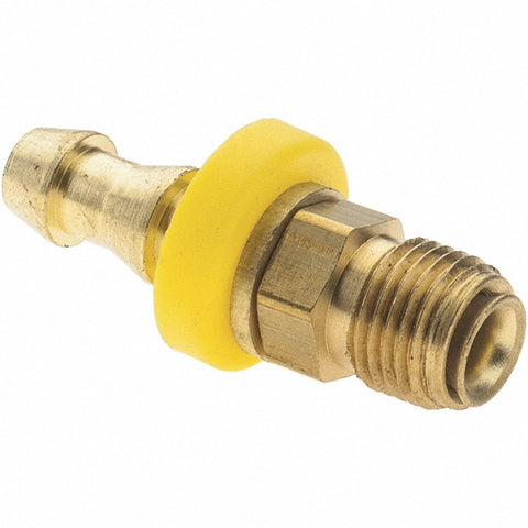 Barbed Push-On Hose Inverted Male Swivel: 1/4" UNF, Brass