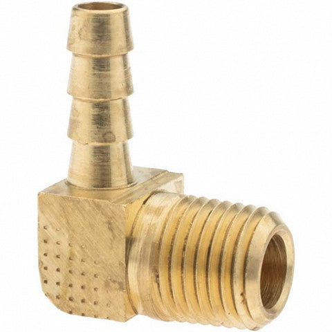 Barbed Hose Fitting: 1/4" x 1/4" ID Hose, Elbow