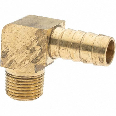 Barbed Hose Fitting: 3/8" x 1/2" ID Hose, Elbow
