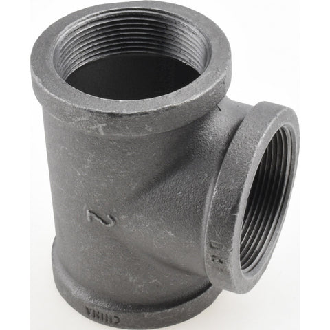 Black Pipe Fittings: Tee, 2", Threaded, Malleable Iron