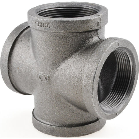 Black Pipe Fittings: Cross, 2", Threaded, Malleable Iron