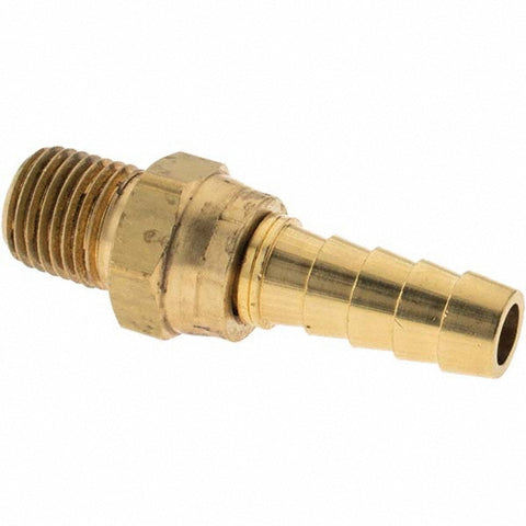 Barbed Hose Fitting: 1/4" x 3/8" ID Hose, Male Swivel
