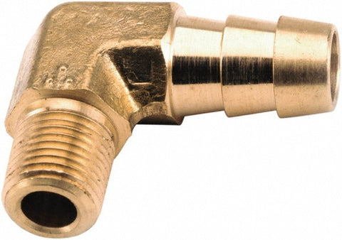 Barbed Hose Fitting: 1/4" x 1/4" ID Hose, Elbow