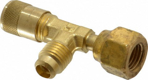500 Max psi, 1/4 Tube OD, Forged Flared Female Run Swivel Tee with Depressor Access Valve