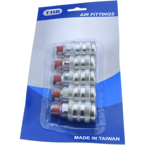 5 Piece 1/4" Body 1/4 NPT 215 psi Zinc Industrial Pneumatic Coupling Plug Set