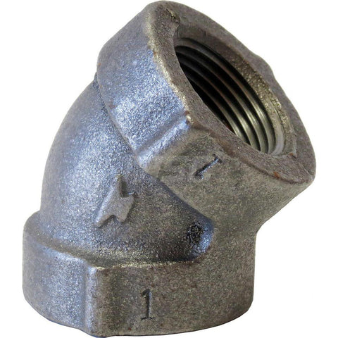 Black 45 deg Elbow: 6", 125 psi, Thread x Thread