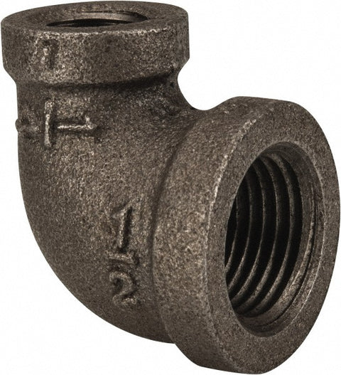 Black 90 deg Reducing Elbow: 1/2 x 1/4", Threaded