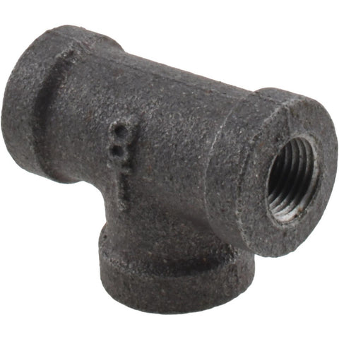 Black Pipe Fittings: Tee, 1/8", Threaded, Malleable Iron