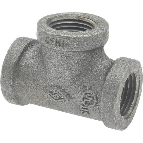 Black Pipe Fittings: Tee, 1/2", Threaded, Malleable Iron