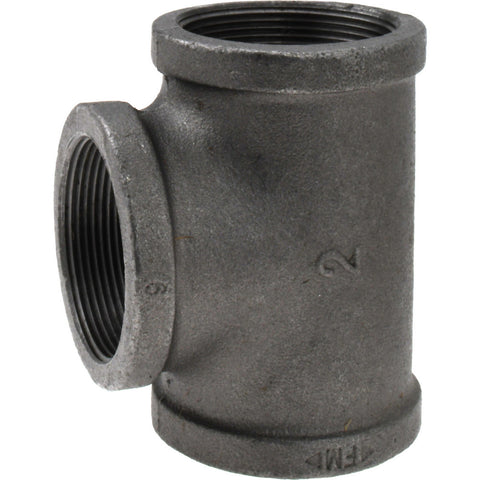 Black Pipe Fittings: Tee, 2", Threaded, Malleable Iron