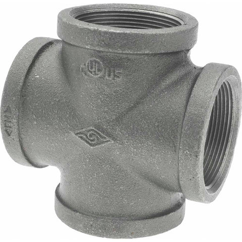 Black Pipe Fittings: Cross, 2", Threaded, Malleable Iron