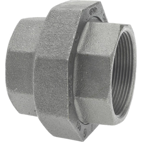 Black Pipe Fittings: Union, 2", Threaded, Malleable Iron