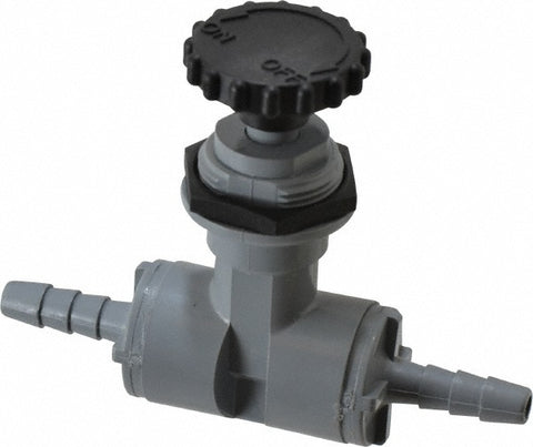 Needle Valve: Straight, 1/4" Pipe, Barbed x Barbed End, Polyvinylchloride Body, Ethylene Propylene Diene Monomer Seal