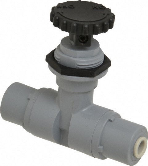 Needle Valve: Straight, 1/4" Pipe, Polyvinylchloride Body, Ethylene Propylene Diene Monomer Seal