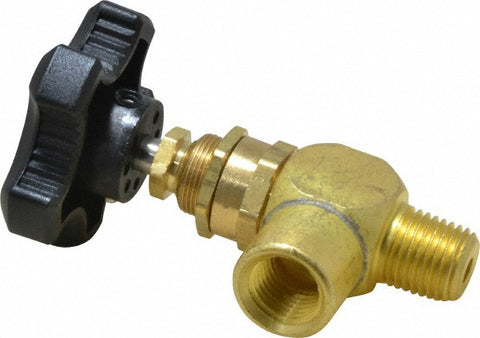 Needle Valve: Angled, 1/4" Pipe, Brass Body