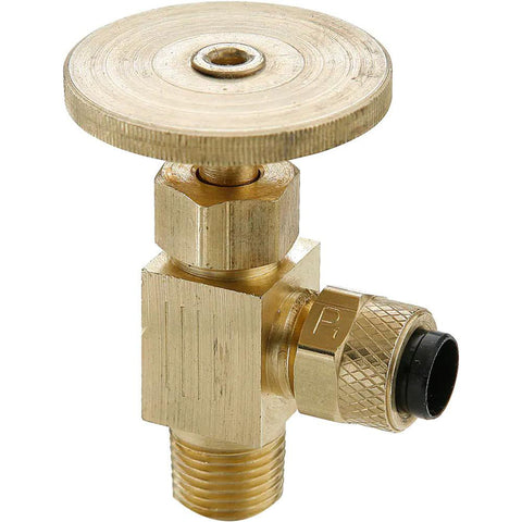 Needle Valve: Angled, 1/4" Pipe, Poly-Tite to Male Pipe End, Brass Body
