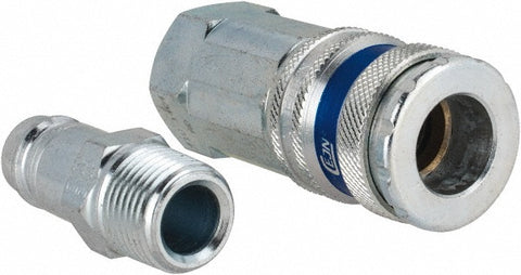 2 Piece 3/8" Body 3/8 NPT 150 psi Brass/Steel Industrial Pneumatic Coupling Plug Set