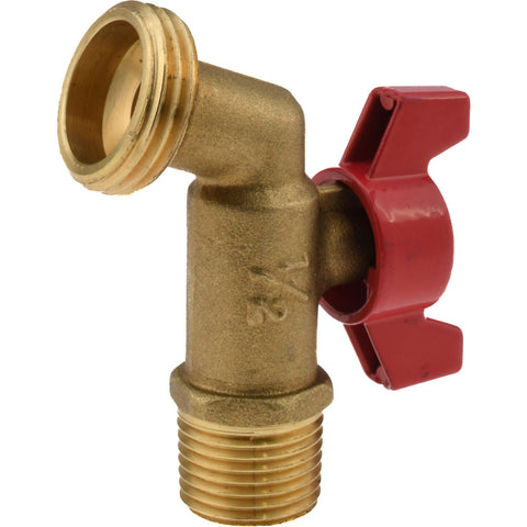 1/2" Pipe, 125 psi WOG Rating, Brass Hose Bibb, Stop Valve