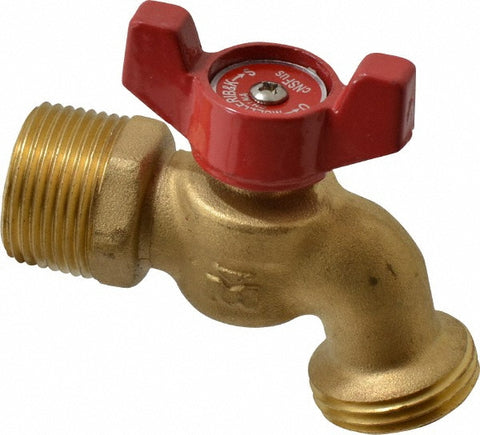 1/2" Pipe, 125 psi WOG Rating, Brass Hose Bibb, Stop Valve