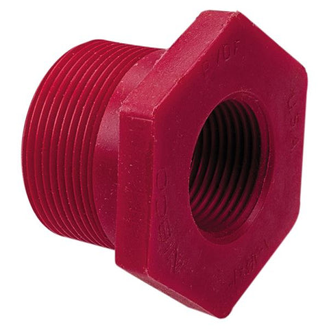 (Nibco Part#:  CD03250) 6518-3-4 - Flush Thread Reducer Bushing MPT x FPT - Kynar Red PVDF Schedule 80