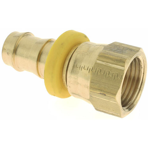 Barbed Push-On Hose Female Swivel: 1-1/16-14 UNF, Brass, 3/4" Barb