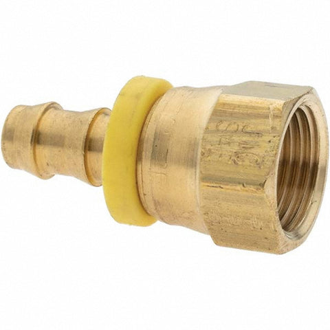 Barbed Push-On Hose Female Swivel: 3/4-16 FJIC, Brass, 3/8" Barb