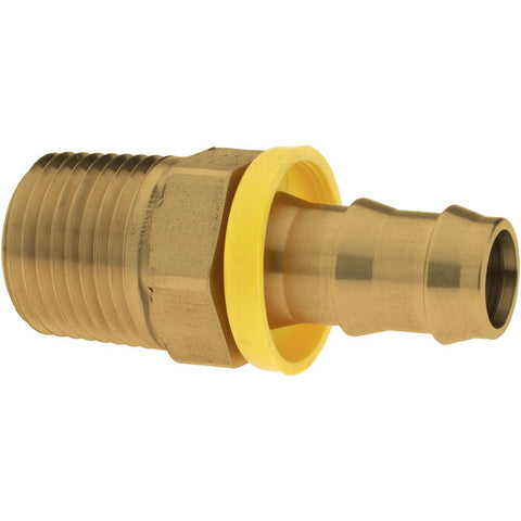 Barbed Push-On Hose Male Connector: 1-11-1/2 MNPTF, Brass, 1/4" Barb