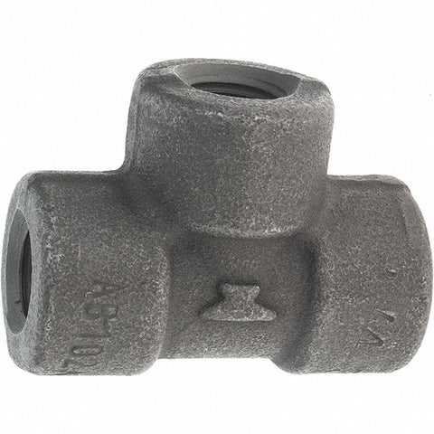 Black Pipe Fittings: Tee, 1/4", Threaded, Forged Carbon Steel