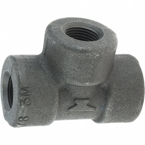 Black Pipe Fittings: Tee, 3/8", Threaded, Forged Carbon Steel