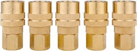 5 Piece 1/4" Body 1/4 NPT 145 psi Brass Industrial Pneumatic Coupling Plug Set
