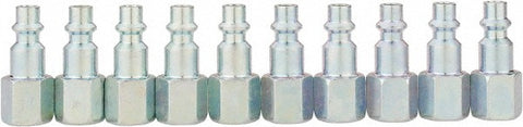 10 Piece 1/4" Body 1/4 NPT 215 psi Industrial Pneumatic Coupling Plug Set